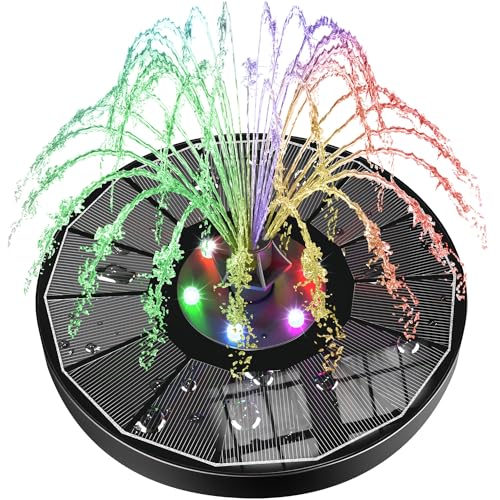 SZMP Solar Water Fountain Upgraded 100% Glass Panel, 3.5W Solar Powered Fountain Built-in 2000 Battery with 7 Nozzle & 4 Fixer, Solar Fountain Pump for Bird Baths, Fish Tank, Outdoor - color: Black Panel Colorful
