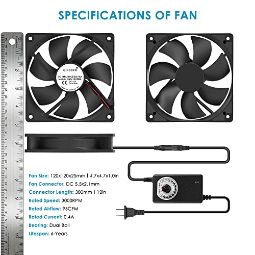 120mm AC Powered Fan with Vriable Speed Controller, AC 110V to 220V Vriable Speed Fan for Receiver Amplifier DVR PlayStation Component Cooling - size: 4.7x4.7x1.0in
