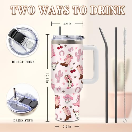 DUUV Pink Cowgirls Tumbler 40oz, Insulated Western Gift for Women | Western Tumbler Leakproof, Cowgirl Stuff Gifts for Westerns Lovers, Horseshoe Bull Cherry Mug, Mothers Day Ideal Gift, 1 Pack - color: Western Cowgirl