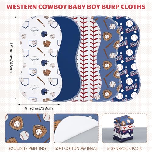SmoothNovelty 5 Pack Baseball Baby Burp Cloths Soft Absorbent Burping Rags for Newborns 19"x9" Spit up Cloths for Boy Girl Newborn Baby Shower Registry Gifts Set Nursery Decor - style: Baseball