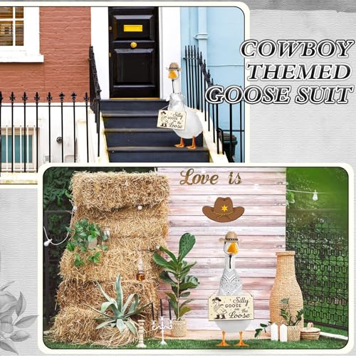 Cowboy Porch Goose Outfit Decoration Set,White,Khaki - color: Khaki, White