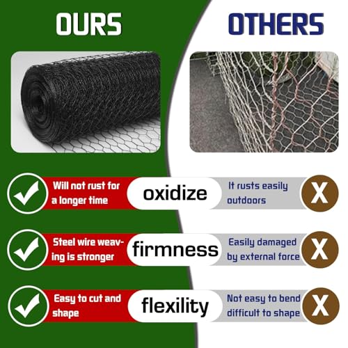Premium Black Chicken Wire Fencing 13.7inx157in, PVC Coated Chicken Wire, Poultry Netting, Galvanized Chicken Wire Barrier for Floral Arrangements/Craft Projects/Pet/Rabbit - color: Black, size: 13.7inx157in