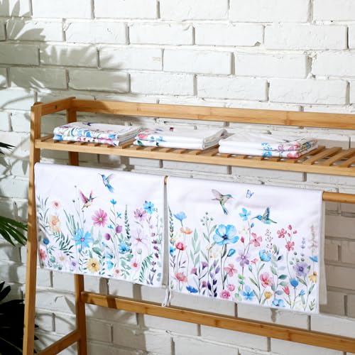 Oudain Set of 6 Wildflower Hummingbirds Kitchen Towels Floral Dish Hand Tea Towels for Bird Lovers Women Spring Summer Party Holiday Supply Bathroom Housewarming Gift - color: Wildflower