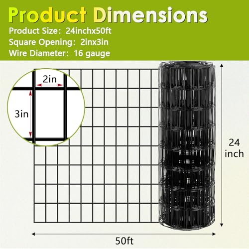 Gbekery Black Hardware Cloth 2 x 3inch, 24in x 50ft 16 Gauge, PVC Coated Galvanized Steel Chicken Wire Fence Roll Garden Plant Welded Metal Wire Fencing Roll, Rabbit Cages Snake Fence - color: Black, size: 2x3 inch 24in x 50ft
