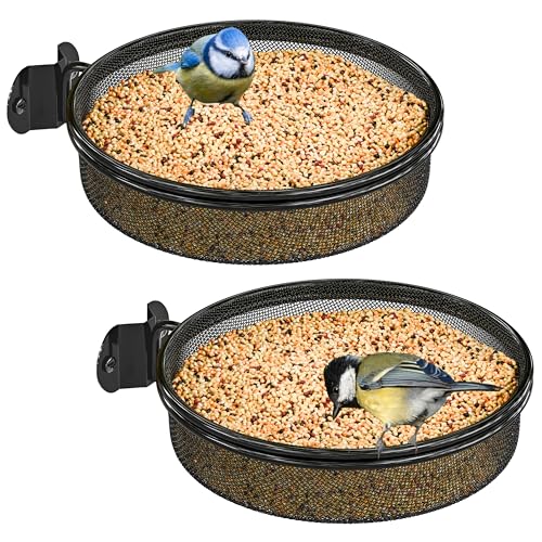 iBorn Wall Mounted Bird Feeder Tray,Metal Mesh Tray for 7.3”Wild Bird Seed Tray Tree Mount, Widely Installed on Wooden Post, Fences, Trees and Walls, Pack of 2 - size: Mesh Tray, Pack of 2