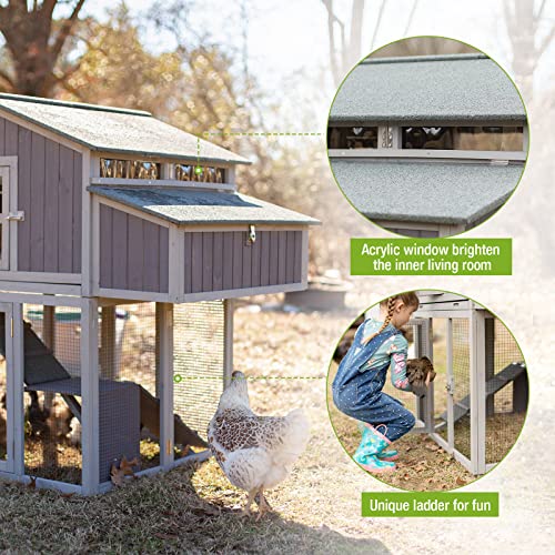 GUTINNEEN Chicken Coop with Run for 4-6 Chickens, 26ft² Large Hen House with Nesting Box, Foldable Poultry Cage with Pull Out Tray and Waterproof Roof, Easy to Assemble - color: Grey with Run 26.4ft²