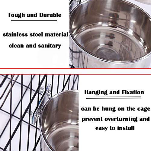 JiangYanus Stainless Steel Hanging Pet Bowls, Dog Crate Food and Water Bowl | Metal Coop Cups with Clamp Holder Detachable Cage Kennel Bowl Feeder Dish for Dogs Cats Birds Ferret Rabbit and Small Animals - color: 6.3" x 2.4"