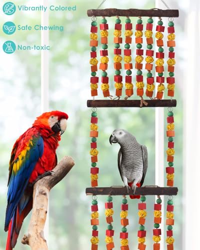 DBNESS 43" Extra Large Bird Parrot Toys, Multicolored Wooden Blocks Chewing Toy with Rattan Balls and Perches for Eclectus, African Greys, Cokatoos, Amazon Parrots