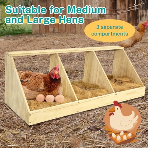 Chicken Nesting Boxes, 6 Compartment Wooden Chicken Laying Boxes, Nesting Boxes for Chickens, Hens, Ducks, Poultry Nest Box for Laying Eggs, Includes 6 Fake Eggs