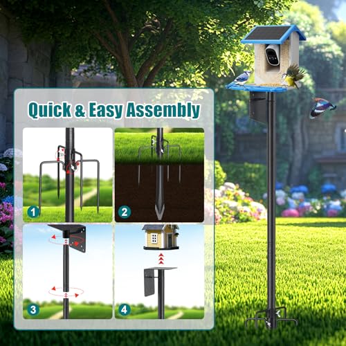 Heavy Duty Bird Feeder Pole - 75" Adjustable Birdhouse Stand Outdoor, Anti-Tip Stakes & Stable Mount for Smart Camera Birdfeeder,Bluebird House, Bird Buddy, Birdfy - size: 75 inch