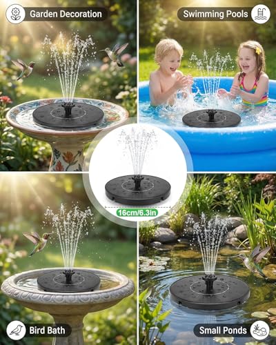 Solar Bird Bath Fountain – 2026 Newly Upgraded 1.4W Solar Pump with 7 Nozzles and 4 Fixed Pipes, Floating & Free-Standing, Solar Fountain for Bird Bath, Garden, Pond, Pool, Outdoor