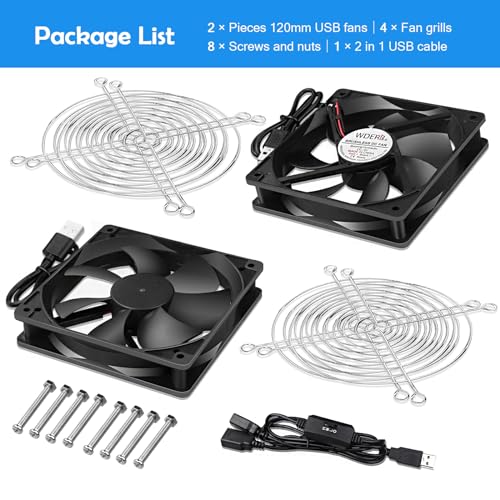 120mm Computer Case 5V USB Powered Fan, Small Silent Flat Cooler with Speed Controller for Receiver/Router/Electronic Equipment（2-in-1 Pack） - style: 2 in 1-12025-USB