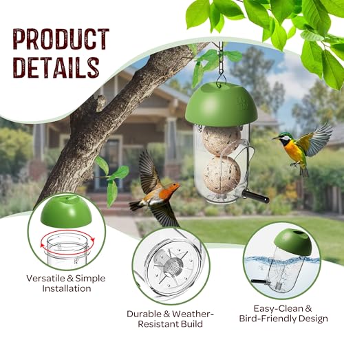 LONA Suet Ball Bird Feeder Outdoor Hanging Fat Ball Feeders with Versatile Mount Durable Weatherproof Washable Transparent Tube Wire Steel Metal Feeder for Wild Birds - style: Style4-Small Tube