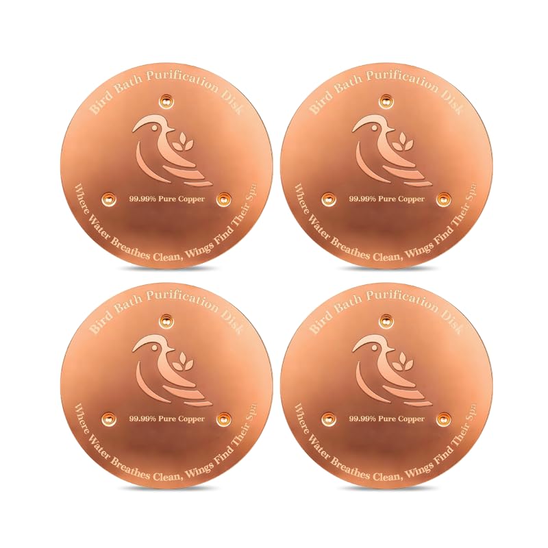 4 Pack Copper Disc for Bird Bath, Premium 0.6mm Sturdy 99.99% Pure Copper Cleaning Disc, Triple-Point Support Ensures Clean Water Year-Round, Compatible with All Outdoor Birdbath Bowls