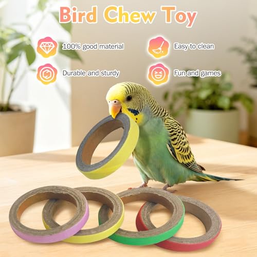 24Pcs Bird Toys Bagels Bird Chew Toys 1.7" Colorful Durable Cardboard Parrot Toys Foraging Chewing Training Shredding Toy for Medium Large Parrot Amazon Parrots African Grey Parrots (Small) - size: Diameter: 1.7"