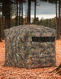 Hunting Blind 270 Degree See Through Ground Blind for Turkey Deer Hunting, Camouflage Pop Up Hunting Blinds Ground Waterproof Portable Concealed Shelter with Silent Door and Carrying Bag - size: 2-3 Person