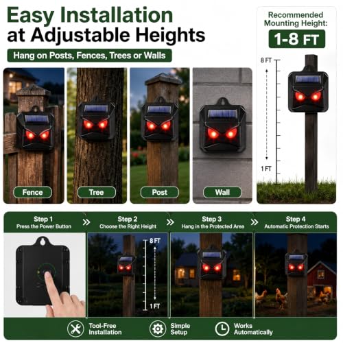 4 Pack Solar Predator Eyes Nocturnal Animal Repellent Outdoor,Auto Activate Animal Deterrent Predator Lights for Coyote,Racoon,Foxe,Skunk,Deer,Red LED Wildlife Guard for Yard, Garden,Farm,Chicken Coop