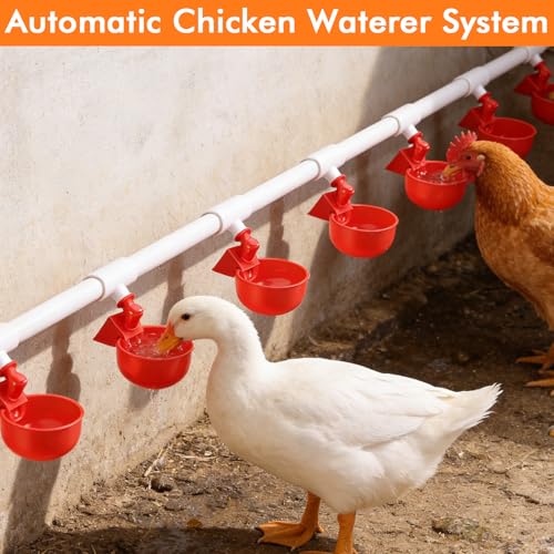 Automatic Chicken Waterer System, 8-Cup PVC Kit, with Float Valve | Gravity-Fed Poultry Watering Kit, 56 Accessories, Fits Chickens, Ducks, Quail, Leak-Proof PVC and Stainless Steel Hoses