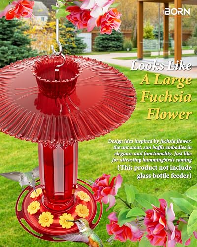 iBorn Hummingbird Feeders Sun Baffle,Ant Proof Moat Shade Cover Combo,for Hanging Bird Feeder for Outdoors Rain Guard,Red, 10.6inch - size: 10.6" Baffle with Ant Moat,1 Pack