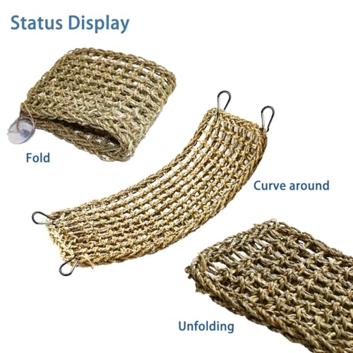 19.7 x 7.87 Bird Seagrass Mat Natural Seagrass Woven Net Rat Cage Accessories Bird Foraging Chew Wall Toys Climbing Rope Ladder Chew Toys for Parrots Cockatoos Lovebird Cockatiel Hamster Parakeet