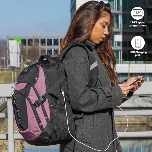 Swissdigital Design Laptop Backpack with USB Charging Port, Travel Backpack Fits 15.6 inches Computer, 31L College School Backpack for Women, Light Purple/Black | SD803-85 - color: Light Purple/Black