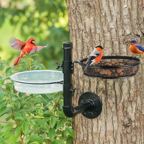 Urban Deco Wall Mounted Bird Feeder With Detachable Tray and 2 Water Bowls for Balcony, Yard, Fence, and Tree - Black - color: wall mounted bird feeder black
