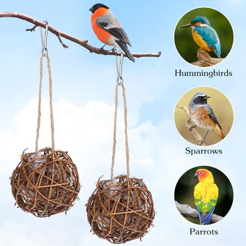 Totority Bird Nesting Material Holders, Hanging Cotton-Filled Garden Decor | 3Pcs Hanging Wood Holders Filled with Cotton Material for Seasonal Garden Displays and Outdoor Bird-Watching Areas
