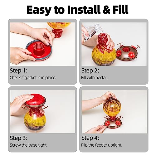 Gifts for Women Hummingbird Feeders, 34OZ Hand Blown Glass Hummingbird Feeder for Outside Ant Moat Leakproof for Mom (Wavy Mauve) | LaElvish Garden Gifts for Women Hummingbird Feeders, 34OZ Hand Blown Glass Hummingbird Feeder for Outside Ant Moat Leakproo