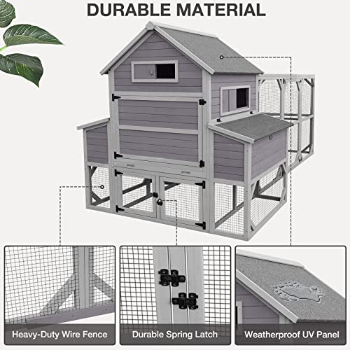 Chicken Coop for 10 Chicken Extra Large Outdoor Chicken House with Two Large Nesting Box, Leakproof Pull-on Tray and UV-Resistant Roof Panel