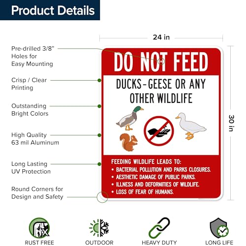 Do Not Feed Ducks Geese Or Any Other Wildlife Sign Sign, 24x30 Inches, Rust Free .063 Aluminum, Fade Resistant, Made in USA by My Sign Center - size: 24x30 Aluminum