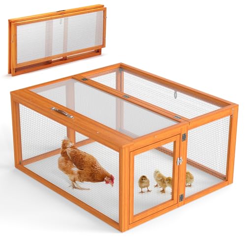 COZIWOW Chicken Coop Run Portable Chicken Cage Pens Rabbit Hutch, Orange | Wooden chicken brooder, Folding outdoor indoor small animal playpen, Top & side doors, UV-Proof panel, 4 garden stakes, 43.3" - color: Orange