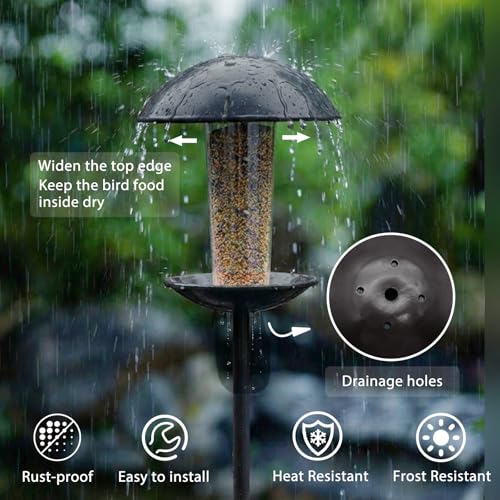 Metal Bird Feeder with Pole Stand - 1.5lb Capacity | Matte black finish, rust-resistant, attracts wild birds to yard, lawn, or garden, easy to install & fill, gifts for mom