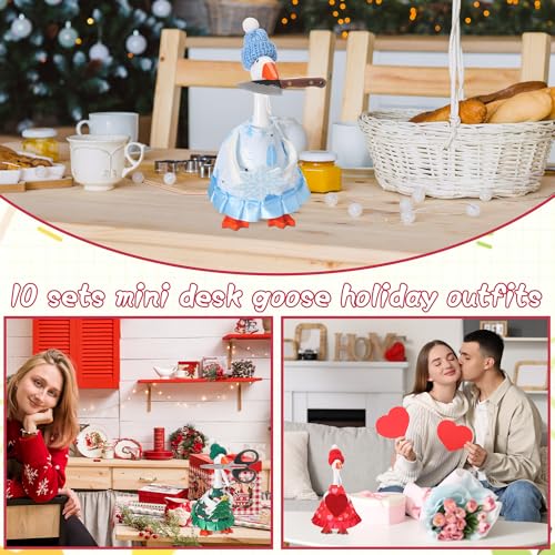 Weysat 10 Set Goose Outfit Felt Magnetic Desk Decor,Hats Style,Fabric | Desk Goose Cloth Table Decor Gifts, 7 Inch Holiday Goose Costume, Geese Summer Fall Halloween Christmas Winter Outfits - style: Hats Style