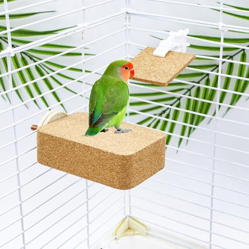 Bird Cage Accessories, Soft Wood Standing Platform with Wooden Chew Chips, Bird Toys for Budgies, Cockatiels, Lovebirds, Green Cheeks, Small to Medium Birds