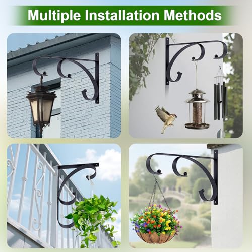 Plant Hangers Outdoor Indoor, 10 Inch Hanging Plant Brackets 2/4 Pack, Decorative Iron Plant Hooks for Hanging Plants, Bird Feeders, Wind Chimes, Flower Baskets - size: 10in