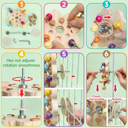 Mygeromon Bird Toys for Parakeets Interactive Spinning Cage Accessories | for Parrot, Budgie, Lovebird, with Bells