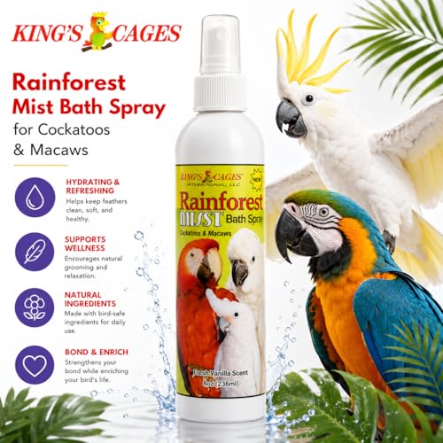 King's Cages Rainforest Mist Bath Spray for Cockatoos & Macaw 8oz. - size: Pk1