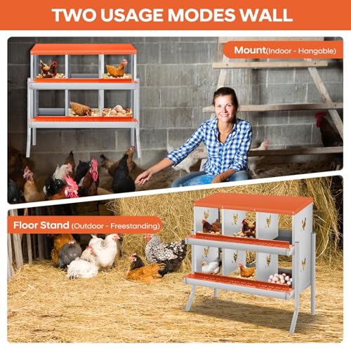 Garvee Chicken Nesting Box, 6 Compartments Nesting Box for Chickens, Galvanized Steel Chicken Laying Box for Easy Egg Collection, Wall Mounting - color: Orange | 6 Compartments+legs