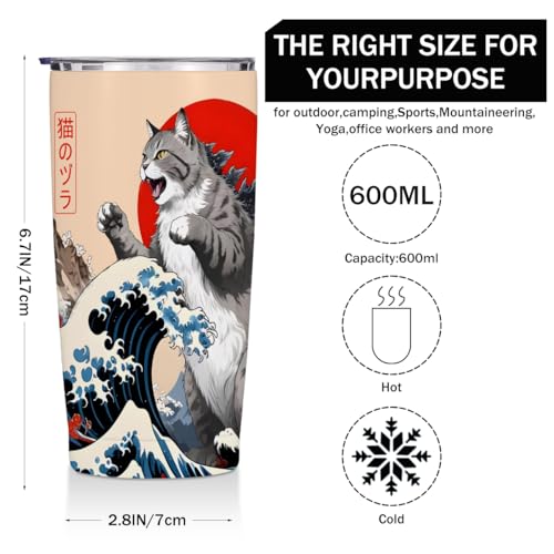 Cat Gifts for Women 20 oz Tumbler, Cats Themed Insulated Travel Coffee Mugs | Funny Japanese Cats Stainless Steel Insulated Water Bottle, Cat Lover Gifts for Women Girls Mom Christmas Birthday Present - color: Multi 1349
