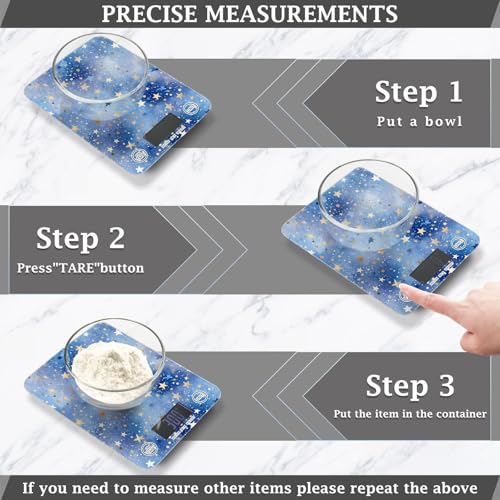 Food Scale Kitchen Scale Food Weight Scales Digital Weight Grams and Ounces Small Electronic Food Scale for Baking Cooking Blue Romantic Golden Stars - color: Blue Romantic Golden Stars