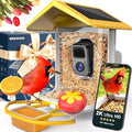 Bird Feeder with Camera Solar Powered 2K Video with 32GB Card Auto Capture | Instant App Alert, AI Identify, Easy Refill, 1.8L Capacity, IP65 Weatherproof, Pole/Bracket Mount, 3 DIY Add-ons, 2.4G Wifi - color: Yellow