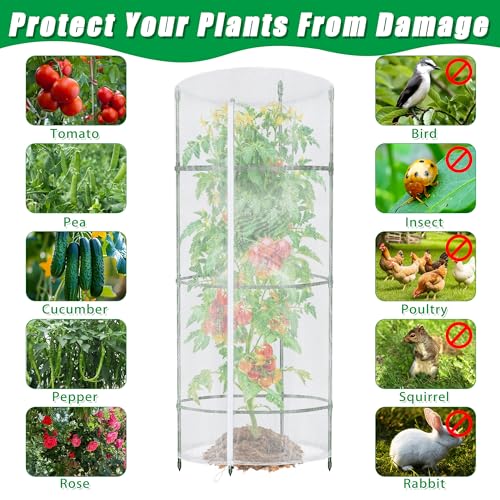 Garden Netting for Tomato Plants, Round Tomato Cage Plant Cover with Zipper | Set of 3, 57"x16" Tomato Trellis Bird Netting for Garden Protection, Tomato Net Insect Barrier for Climbing Plants Vegetables