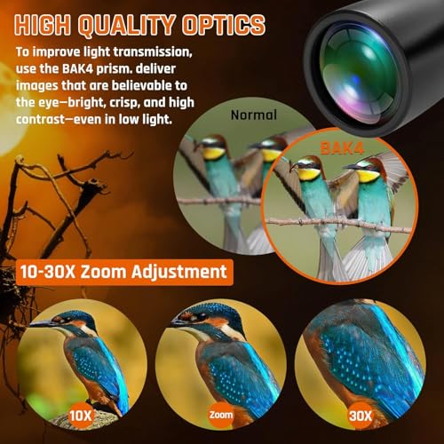 10-30x50 Zoom Binoculars for Adults High Powered | HD Optics,Waterproof, Fogproof,Military,Bird Watching,Traveling Concerts,Large View,BAK4,FMC Lens,Clear Low Light Vision