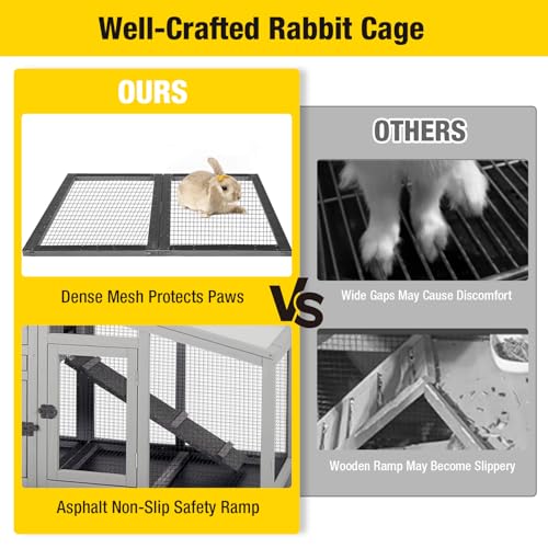 Aivituvin Rabbit Hutch Outdoor with Wire Mesh Bunny Cage Indoor with Ramp Chicken Coop Removable Bottom Wire Mesh Rabbit Cage with UV Panel 53.4" L x 23.6" W x 38.1" H Grey - color: Grey, size: 53.4"L x 23.6"W x 38.1"H