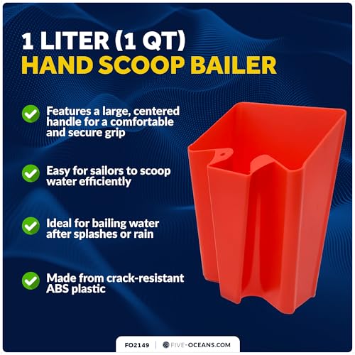 Five Oceans 1 Liter (1 qt) Red Marine Scoop Bailer - Hand Water Bailer for Optimist Dinghies, Small Sailboats & Kayaks - FO2149