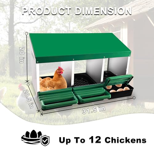 Eggluuz Chicken Nesting Box, 3 Compartments Chickens Egg Laying Nest Boxes for Hens Green - size: 3 Holes