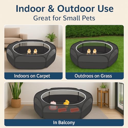 Amakunft 5 in 1 Chick Brooder Box Small Animals Chicken Playpen with Pad Mat, Chick Waterer and Feeder Pop Up Playpen Tent Chicks Coop Indoor/Outdoor for Baby Chicken/Duck - color: Black with Pad+Waterer+Feeder