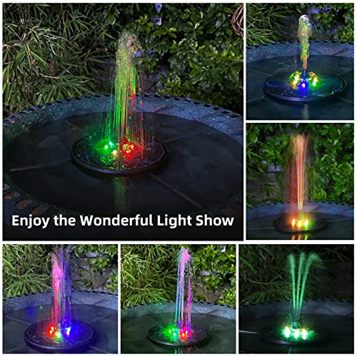 Solar Powered Fountain 4W Bird Bath Fountains Pump Upgraded Glass Panel Fountains with Color LED Lights 7 Nozzles & 4 Fixers for Garden Small Pond Outdoor Swimming Pool Fish Tank