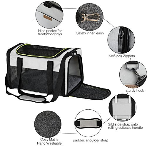 Cat Carrier - Portable Foldable Dog Pet Carrier, Soft-Sided Pet Bag up to 28 Lbs, Airline Approved Travel Puppy Carrier - color: Grey, size: 19.7"L x 12"W x 12"H
