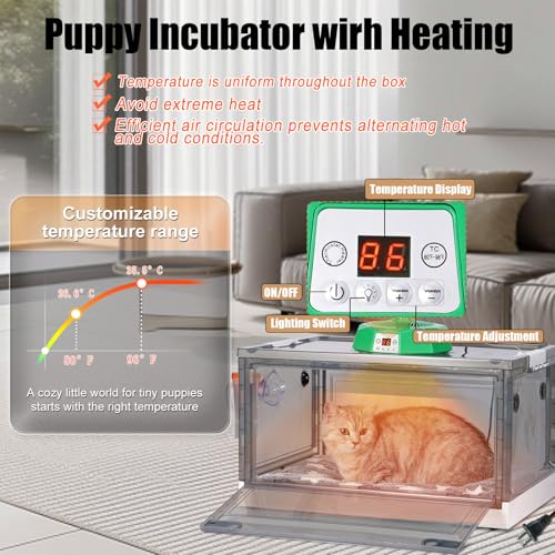 Puppy Incubator with Heating,Temperature Control and Light, Warmer Fan for Ventilation Circulation, Incubator Box for Kitten Puppies and Chick Chicken (55L) - size: 55L
